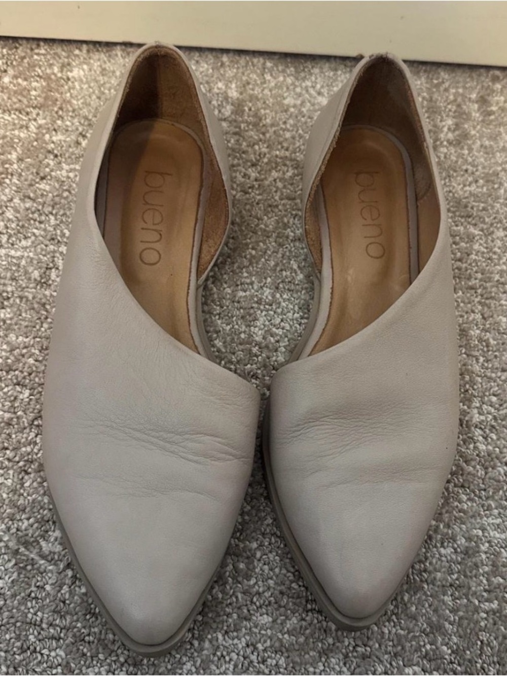 taupe leather pointed toe flats